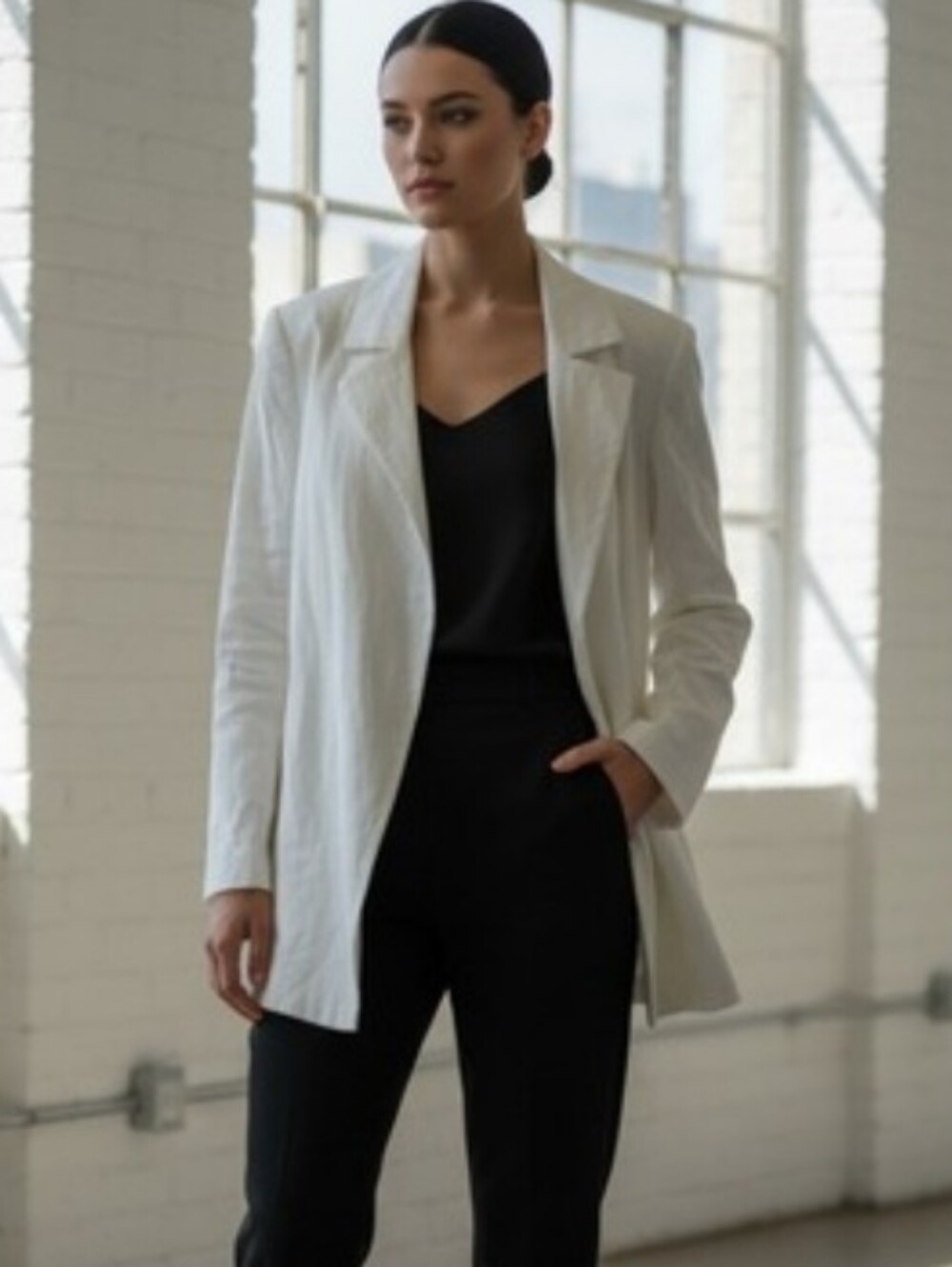 Theory Linen Blazer Jacket Open Front White Women's Small S